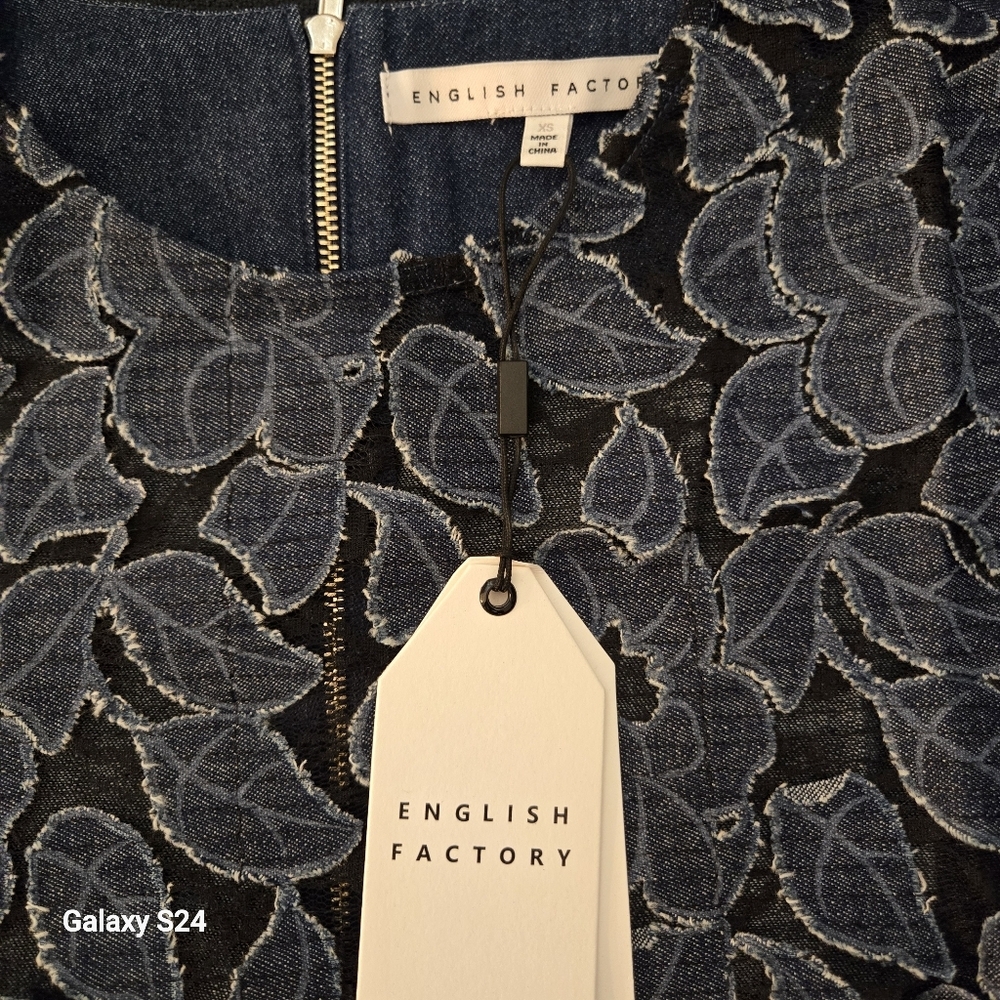English Factory Womens Denim Blue  Embroidered Flower Long Sleeves Blouse Sz: XS - Picture 9 of 9